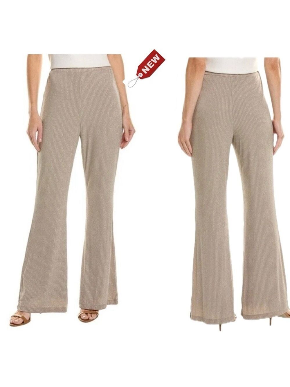 FRENCH CONNECTION Paula Taupe Brown Silver Metallic Stripe Pants in Fungi S NWT